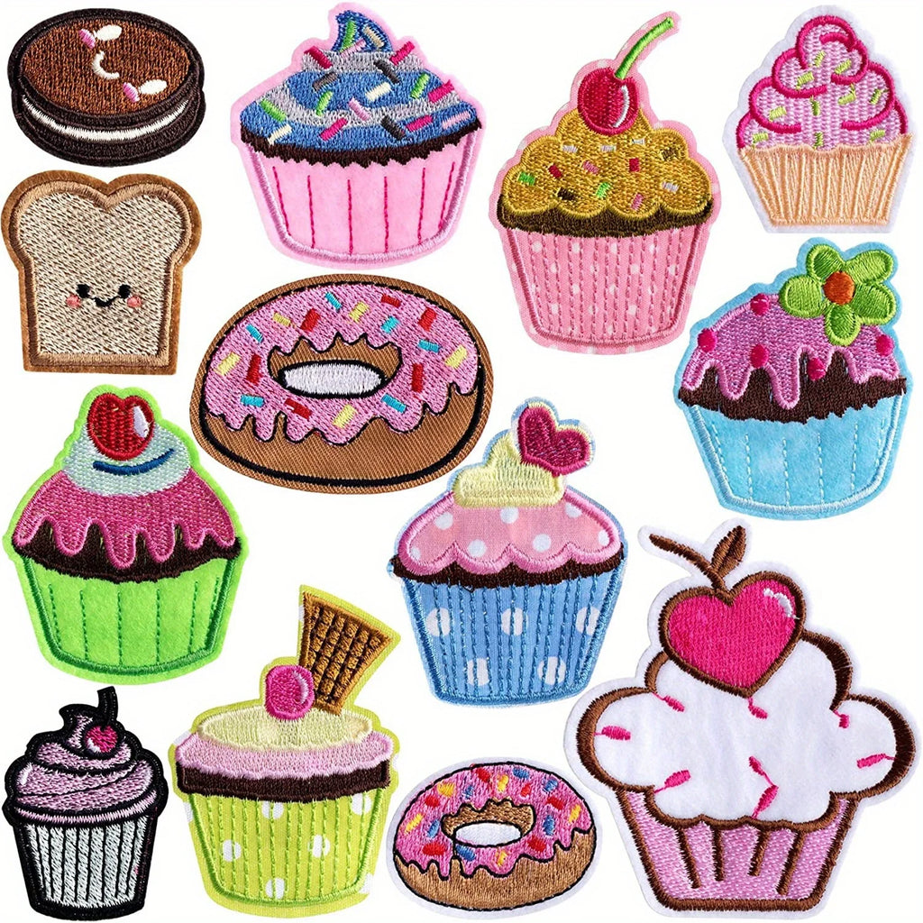 13pc Iron-On Embroidered Cupcake Patches – DIY Fabric Decor Set Embroidered Patch Set Babs