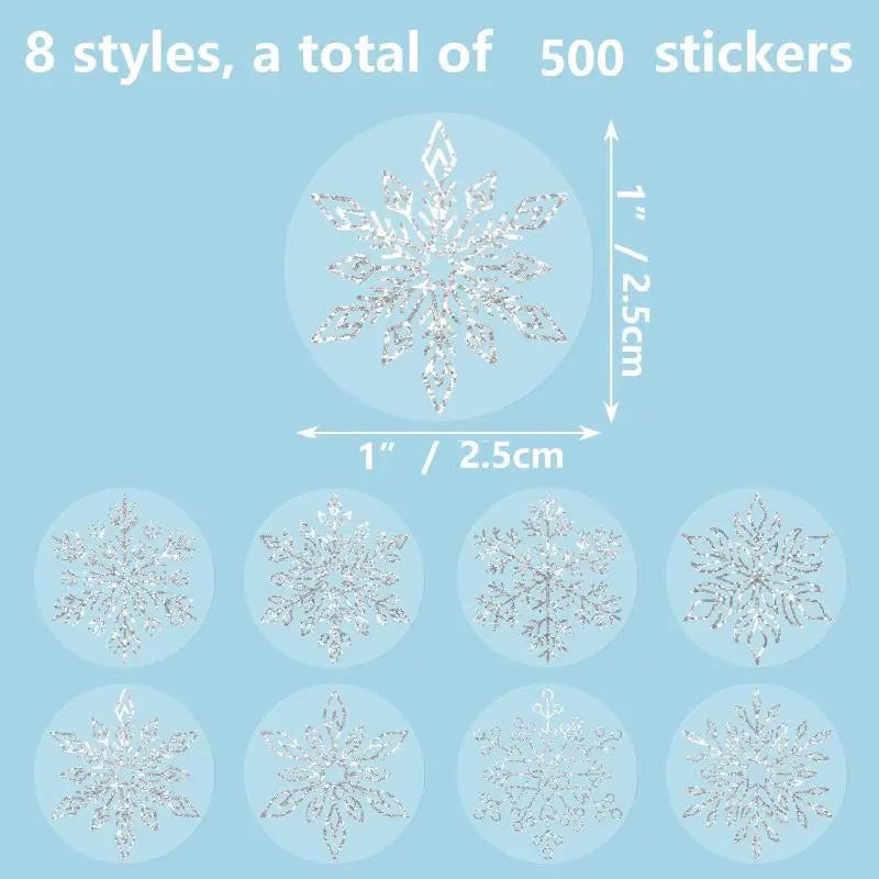 500 Transparent Snowflake Christmas Stickers Roll – Gift & Bakery Decorative Sticker Roll Babs