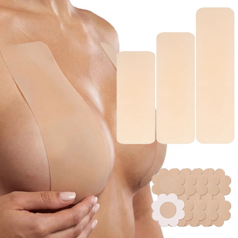 6-Pack Precut Silicone Breast Lift Tape – Reusable Sticky Bra Breast Lift Tape Babs