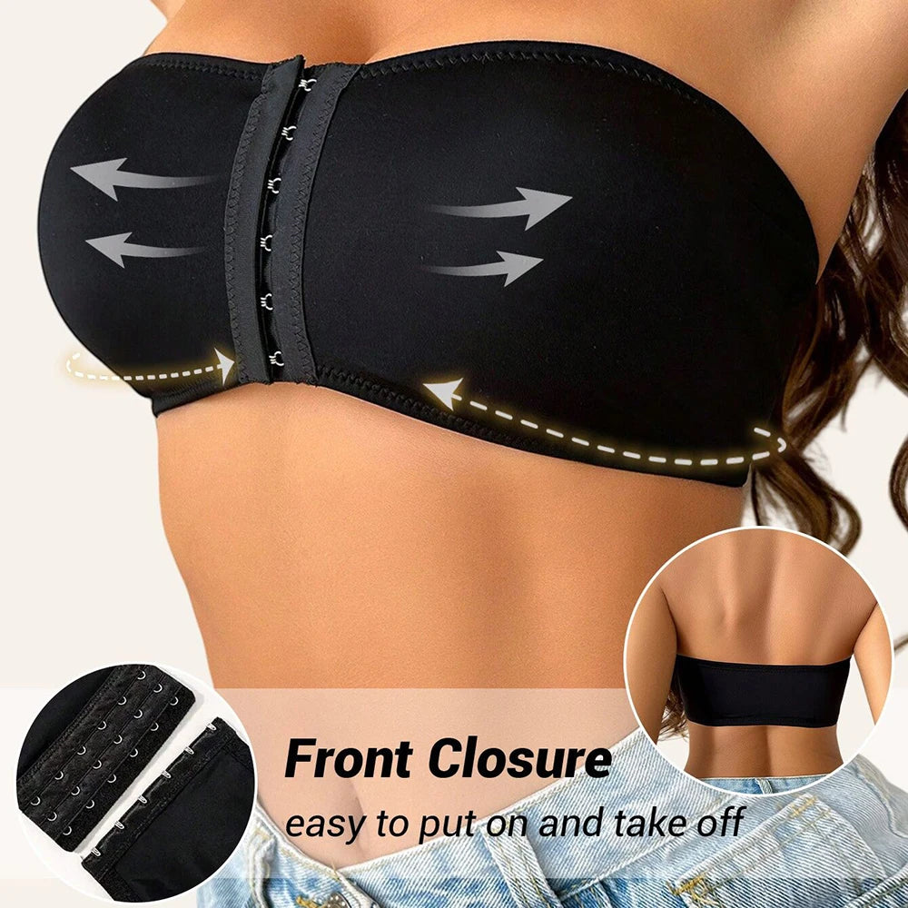 Women's Plus Size Strapless Front Closure Push Up Bralette Strapless Bralette Babs