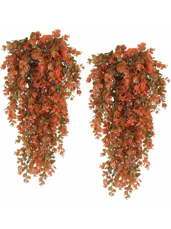 Artificial Eucalyptus Hanging Vine UV Resistant Faux Greenery Artificial Hanging Vine Babs Orange coffee 2PCS