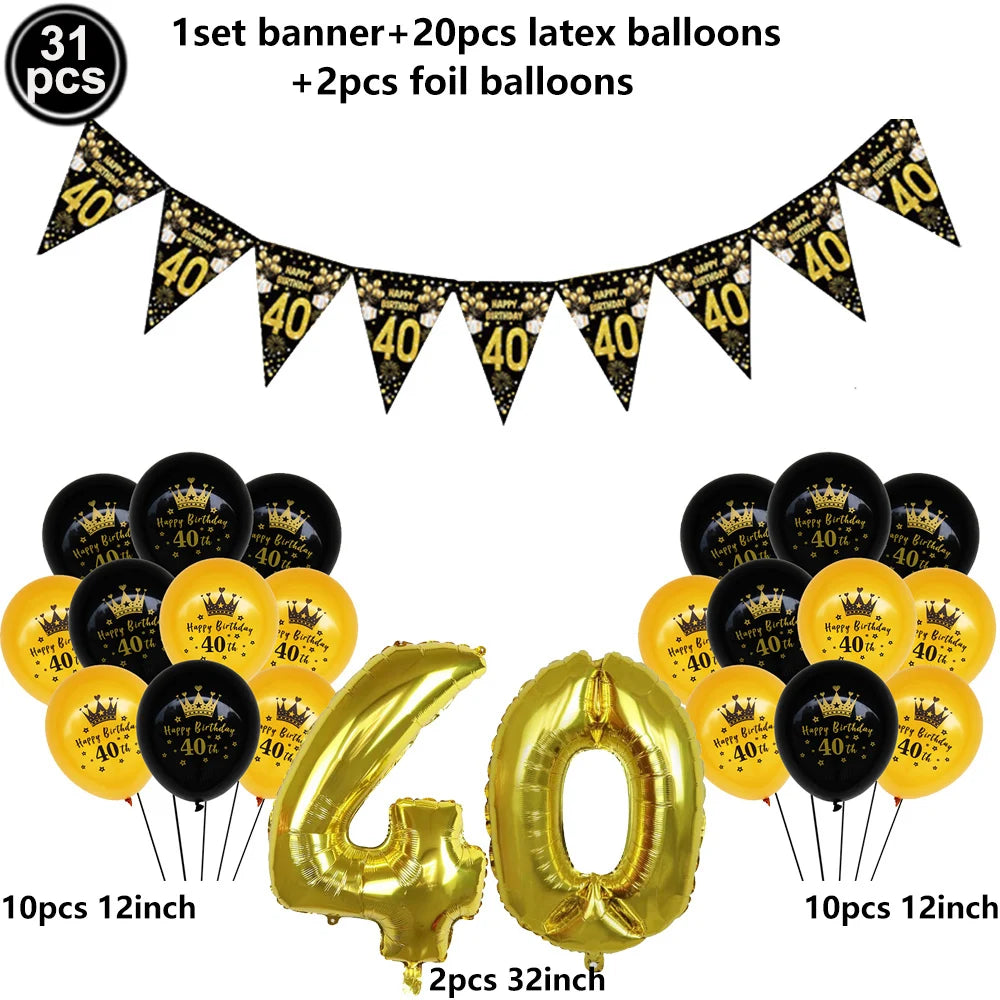 40th Birthday White & Gold Disposable Party Tableware Set Disposable Party Tableware Babs Clear