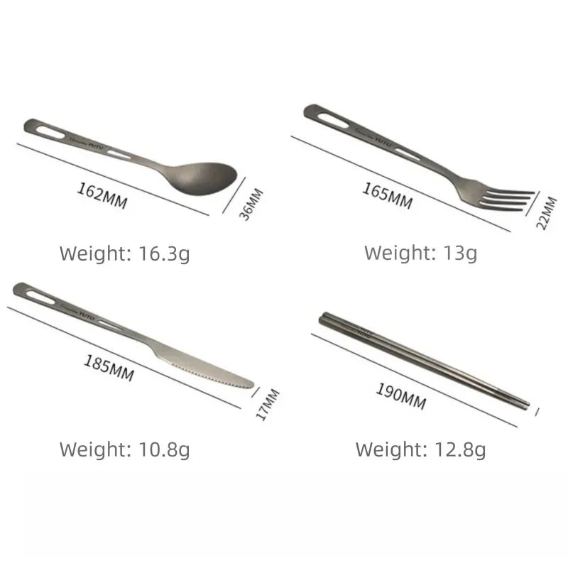 Titanium Camping Cutlery Set – Fork, Spoon, Knife & Chopsticks Camping Cutlery Set Babs
