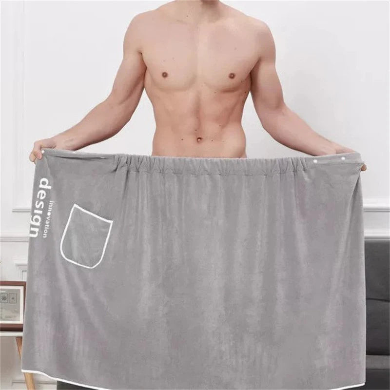 Men's Wearable Microfiber Bathrobe Towel with Magic Pocket Wearable Bath Towel Babs