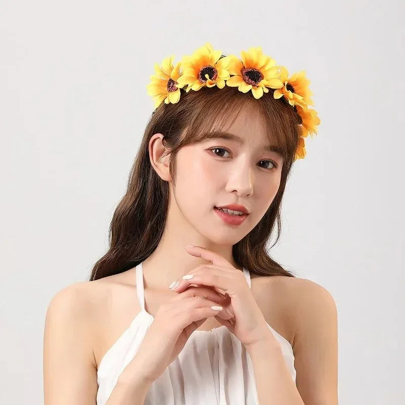 10pcs LED Floral Crown Headbands – Sunflower Wreath Party Set Floral Crown Headband Babs