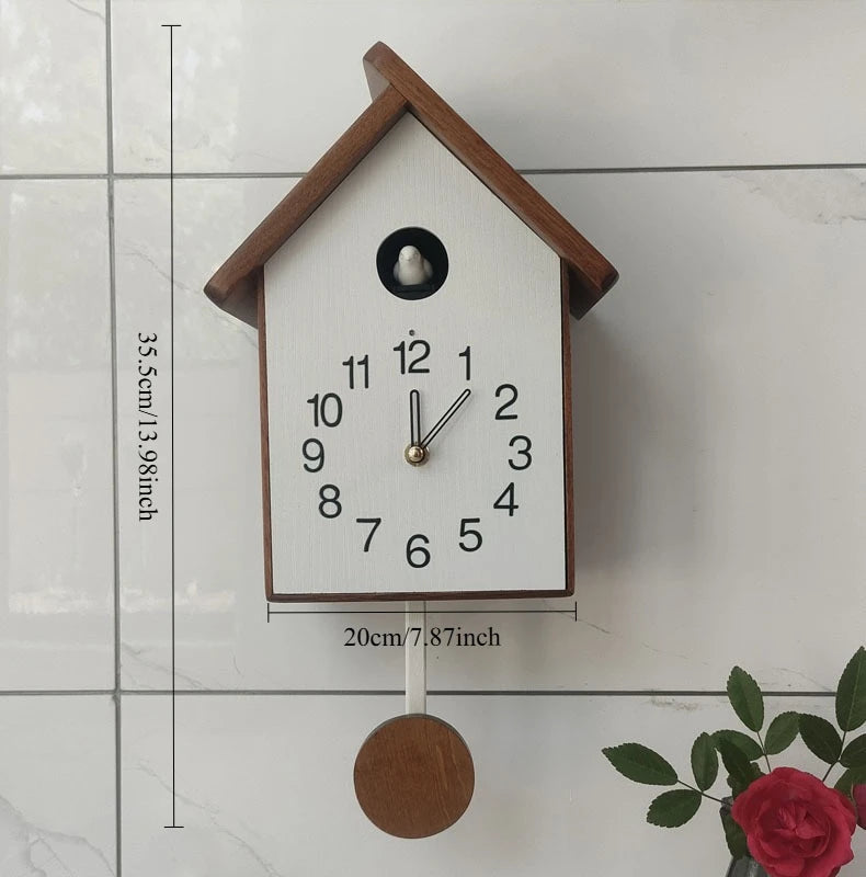 Nordic Wooden Cuckoo Wall Clock – Minimalist 14" Décor Decorative Wall Clock Babs Dark Brown