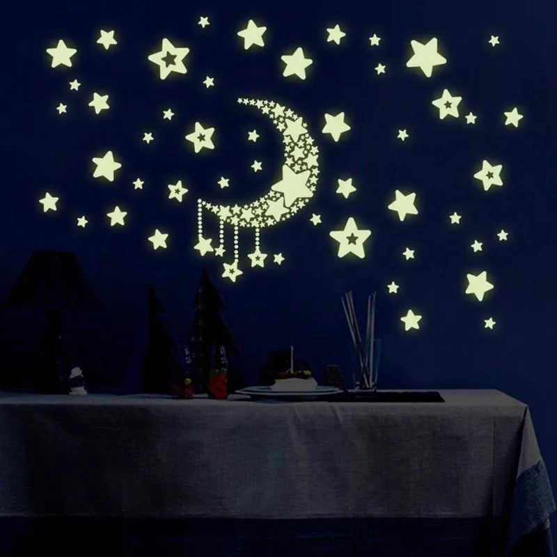 Glow in the Dark Moon & Stars Wall Stickers – 2pc Room Decals Wall Sticker Decals Babs