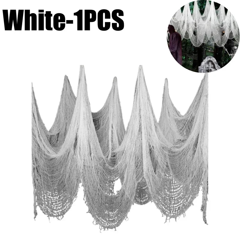Halloween Spider Web Gauze Netting Haunted House Party Decor Halloween Party Decoration Babs White-1PCS 76cmx183cm