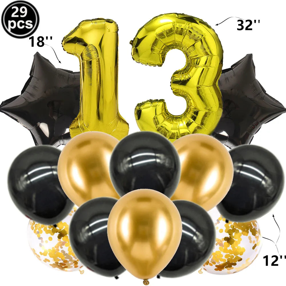 30/40th Birthday Balloon Set – Black Gold Foil & Confetti Decor Party Balloon Set Babs 13th As show