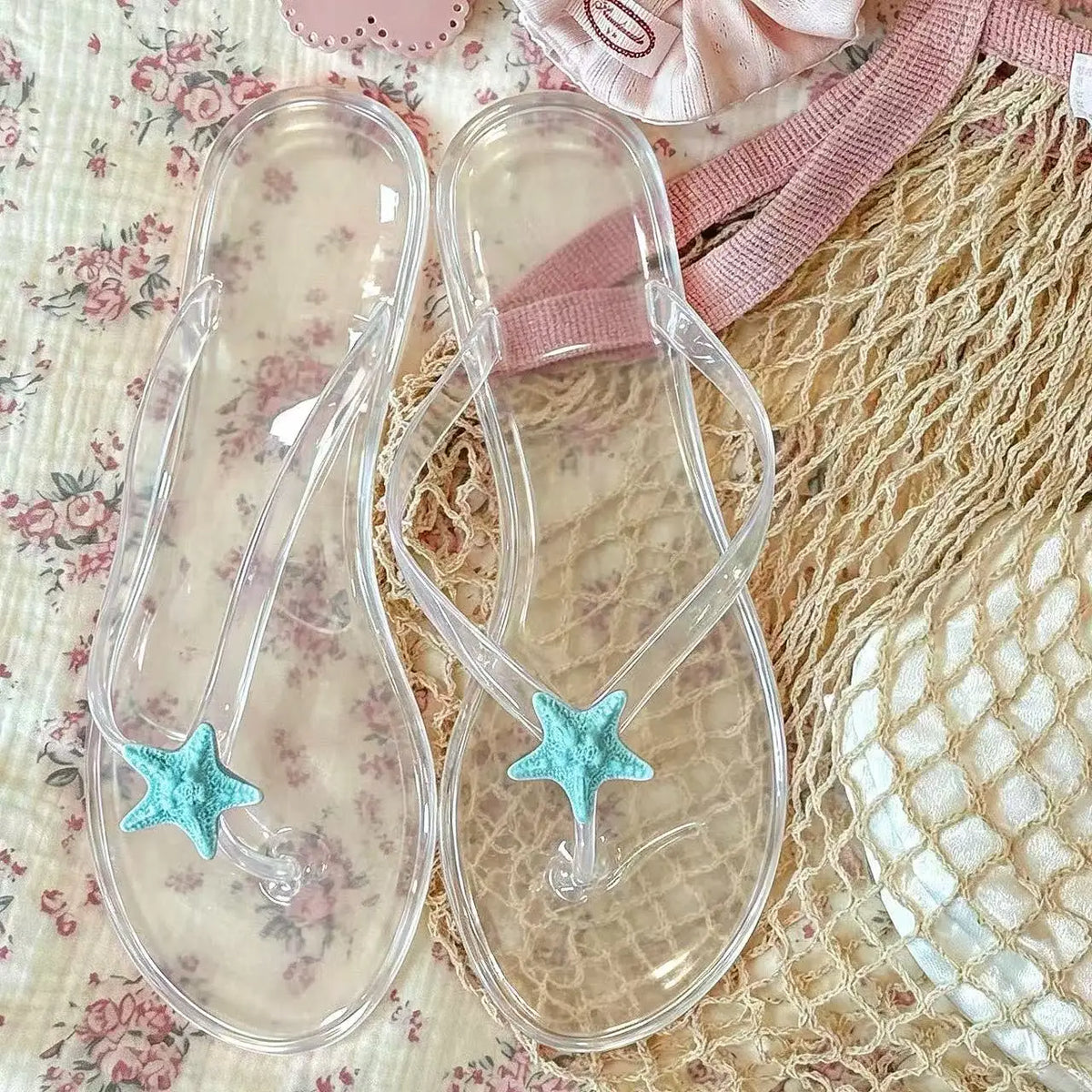 Mint Green Starfish Flip Flops – Transparent Beach Sandals Beach Flip Flops Babs White 40