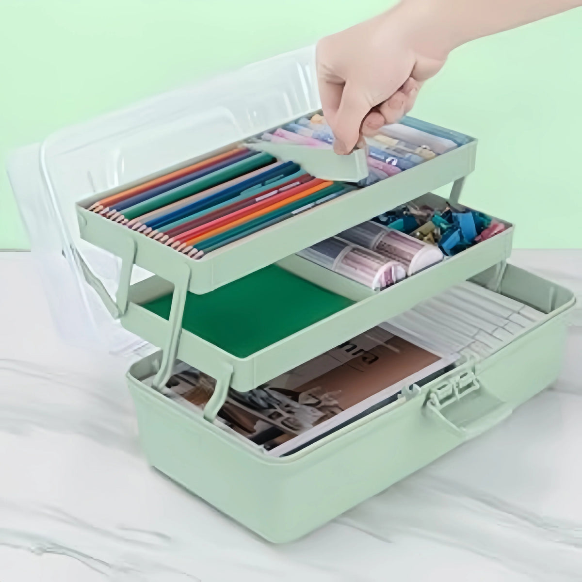 3-Layer Craft Organizer Box with Adjustable Dividers & Handle Craft Storage Organizer Babs