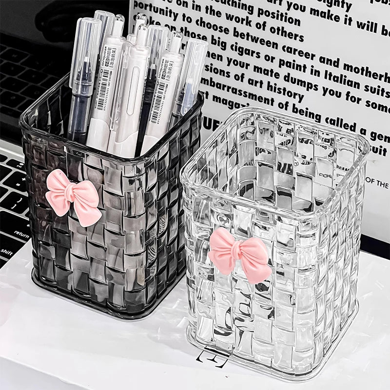 Desktop Pen Holder & Storage Box with Bow Decoration Desktop Pen Holder Babs