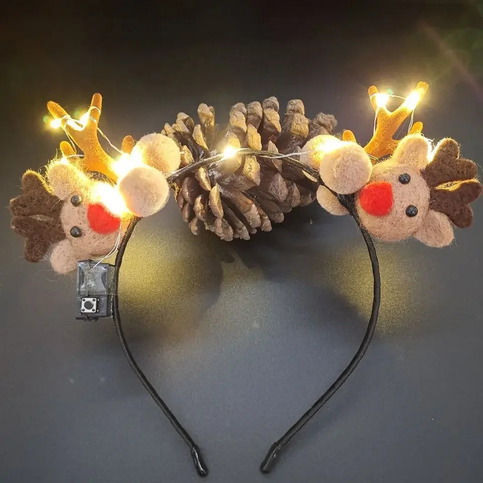 LED Glowing Elk Antler Headband – Light Up Party & Christmas LED Party Headband Babs Yellow lights