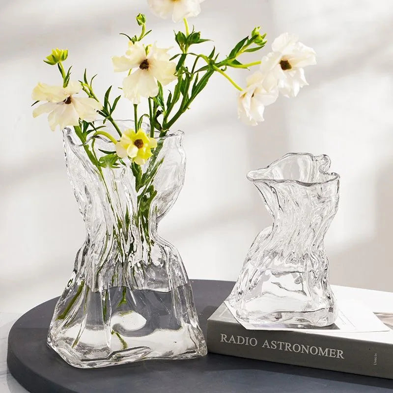 Irregular Transparent Glass Flower Vase 23cm – Modern Decor Decorative Glass Vase Babs