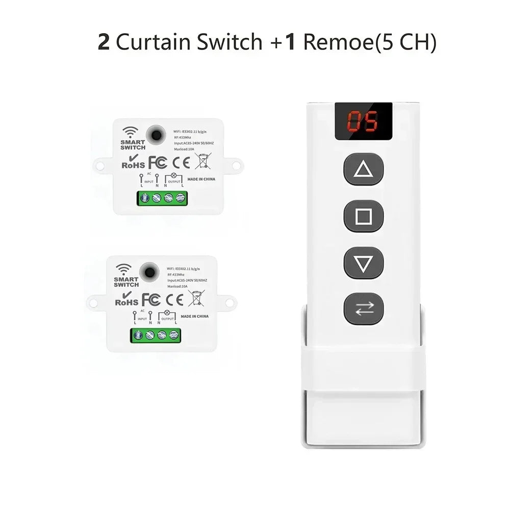 KEBIDUMEI WiFi RF Smart Curtain Switch – Tuya 5-in-1 Remote Smart Curtain Switch Babs 2Receiver 1Remote