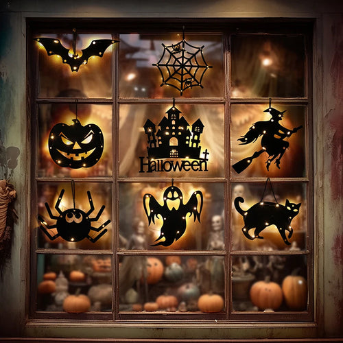 10 LED Halloween Hanging Decoration – Castle, Witch & Ghost Halloween Hanging Decor Babs