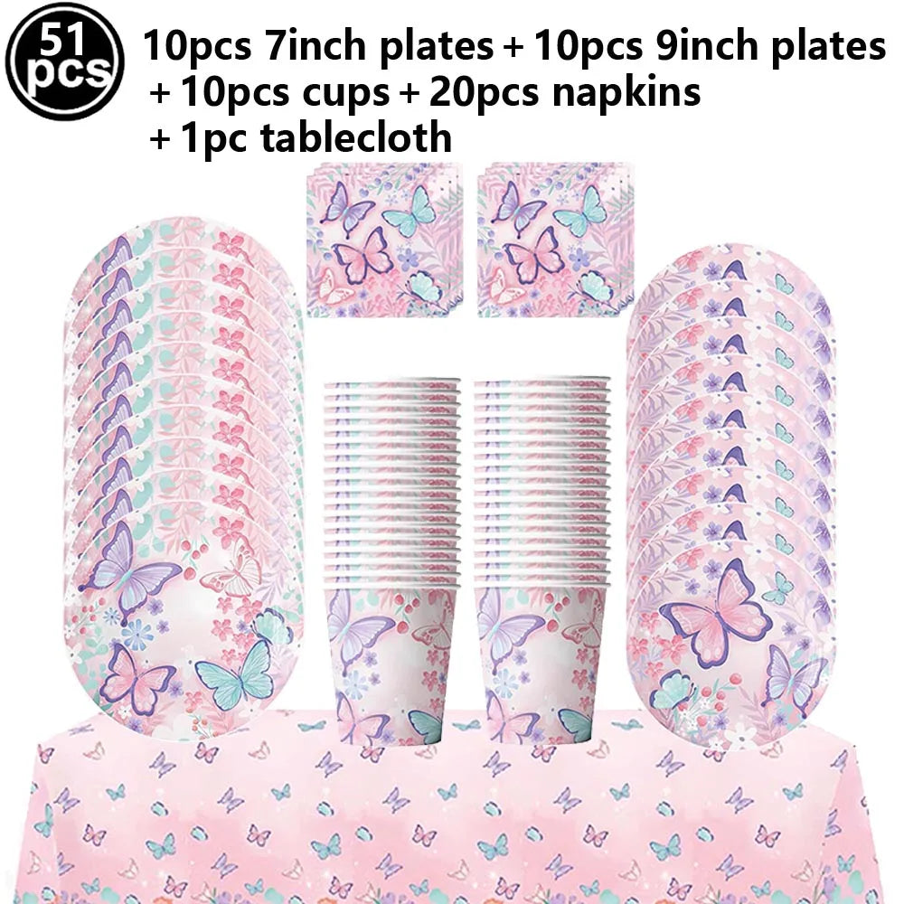 Butterfly Party Supplies Set – Plates, Cups & Foil Balloons Party Tableware Set Babs Orange As pictures show