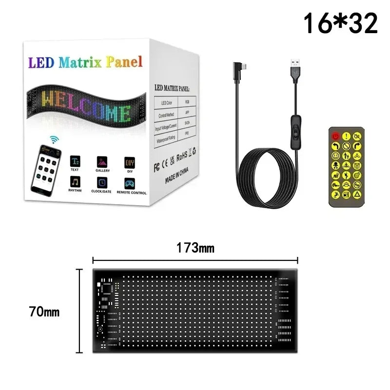 LED RGB Matrix Pixel Panel – Bluetooth App Scrolling Text Sign LED Pixel Sign Panel Babs 16x32 LEDs 7x17 CM