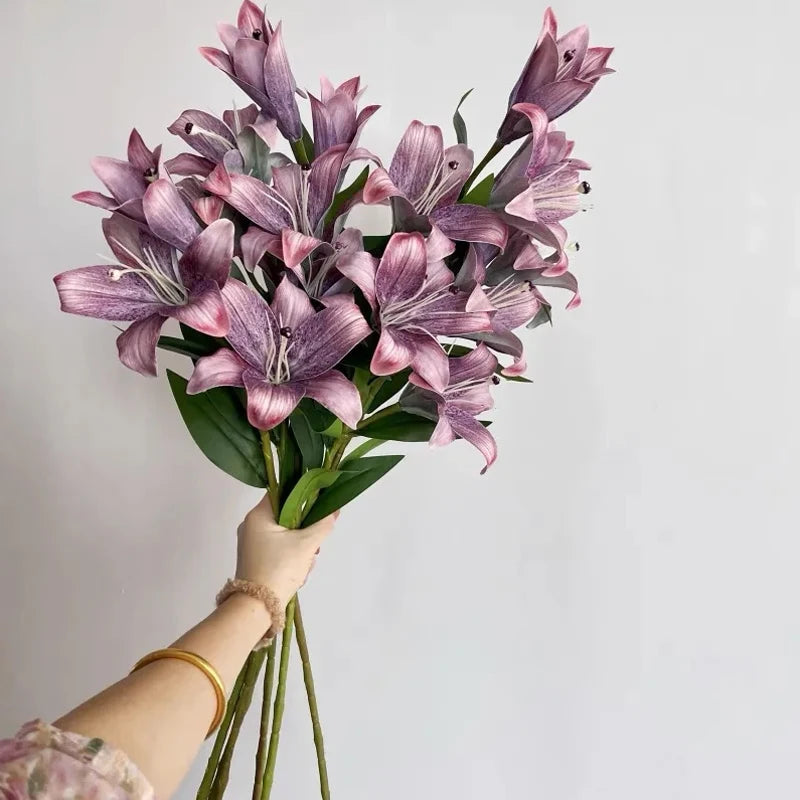 3-Head Real Touch Lily Artificial Flower Branch | European Retro Artificial Flower Branch Babs
