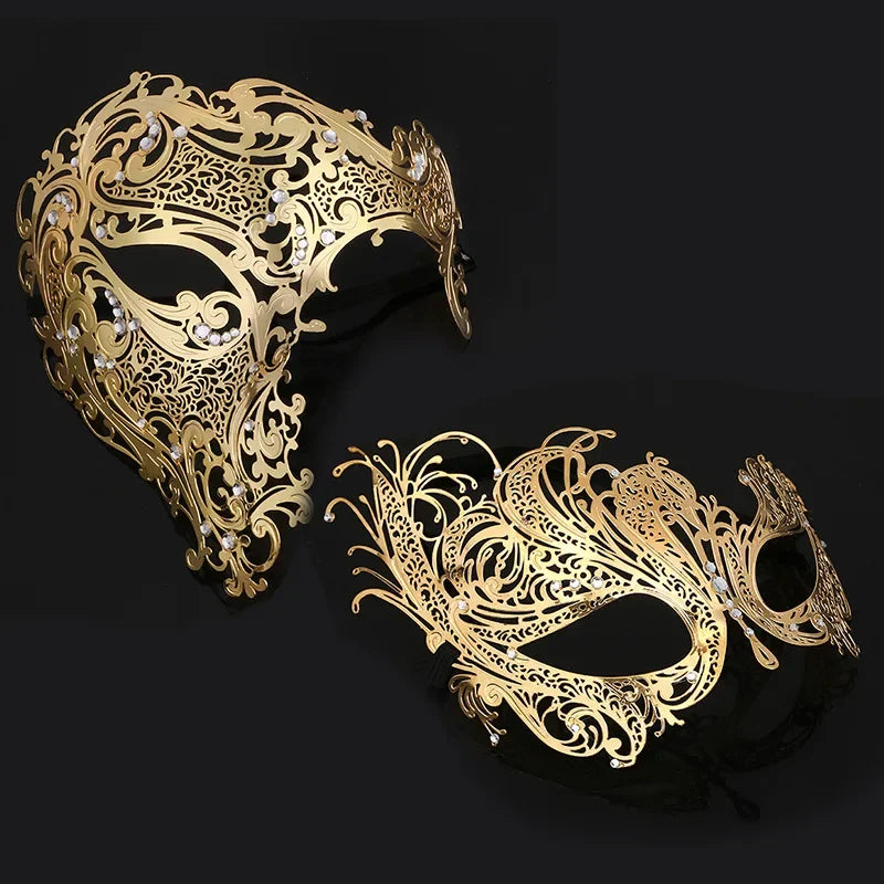 Hollow Metal Venetian Masquerade Mask – Halloween & Carnival Masquerade Mask Babs black set 1