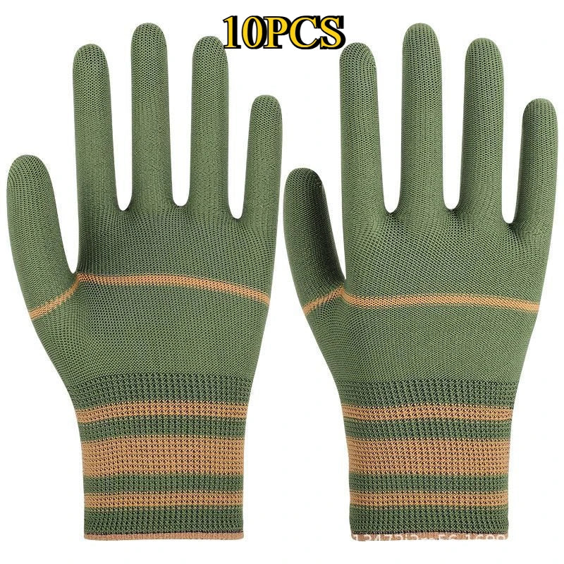 10-Pack Nylon Gloves – Grip Texture for Cycling, Fishing & Camping Nylon Knit Gloves Babs green