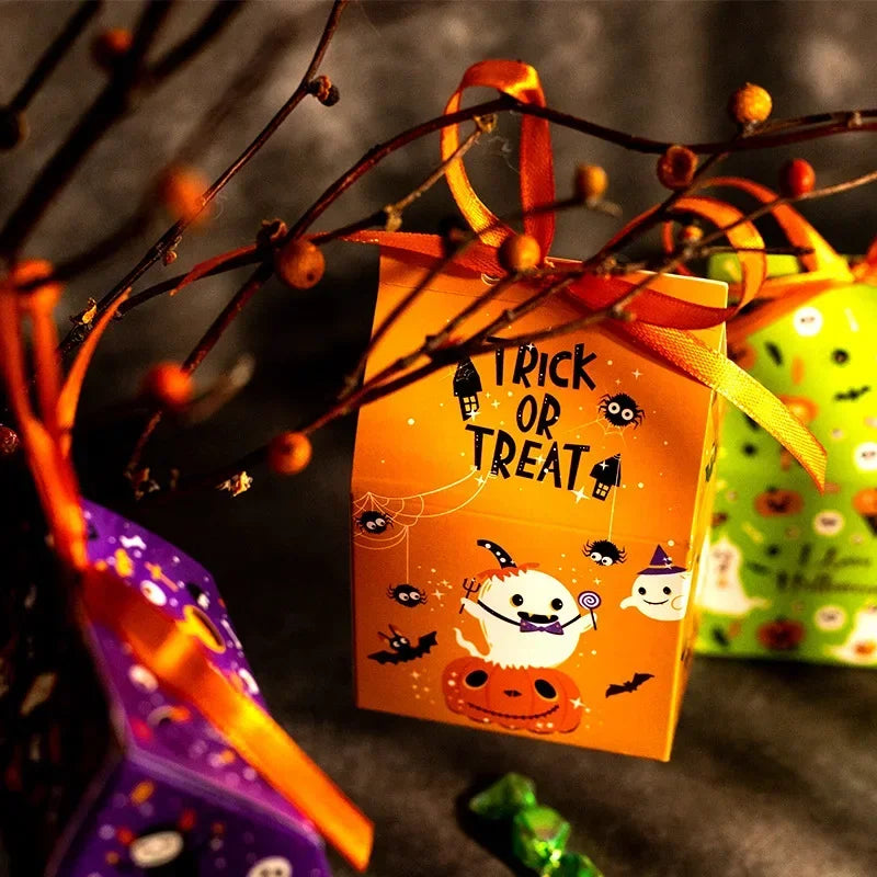 Halloween Candy Gift Boxes Pumpkin Bat 12pk with Ribbon Halloween Party Boxes Babs