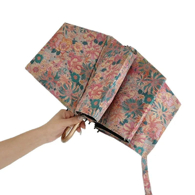Oil Painting Auto 3-Fold UV UPF50+ Sun & Rain Umbrella Folding Umbrella Babs