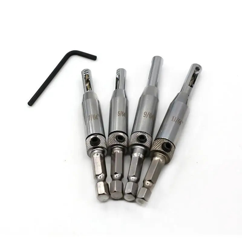 4-Pc Self-Centering Hinge Drill Bit Set – HSS Wood Cabinet Hinge Drill Bit Set Babs