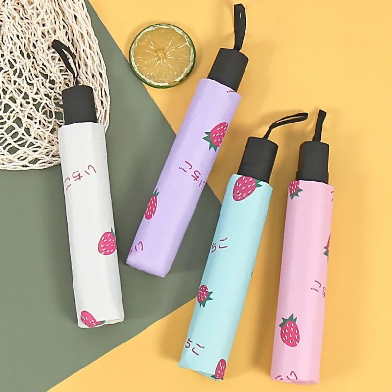 Strawberry Folding Umbrella UPF40+ UV Protection – 3-Fold Compact Folding UV Umbrella Babs