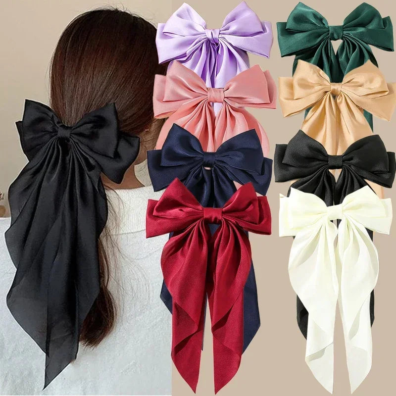 Korean Big Bow Satin Hair Clip – Ribbon Barrette for Women Hair Bow Barrette Babs