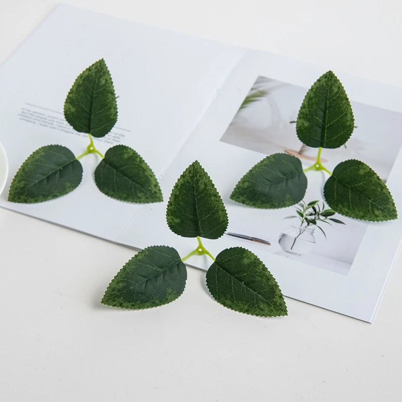 50/100 PCS Silk Artificial Rose Leaves – DIY Wedding & Home Decor Artificial Silk Leaves Babs