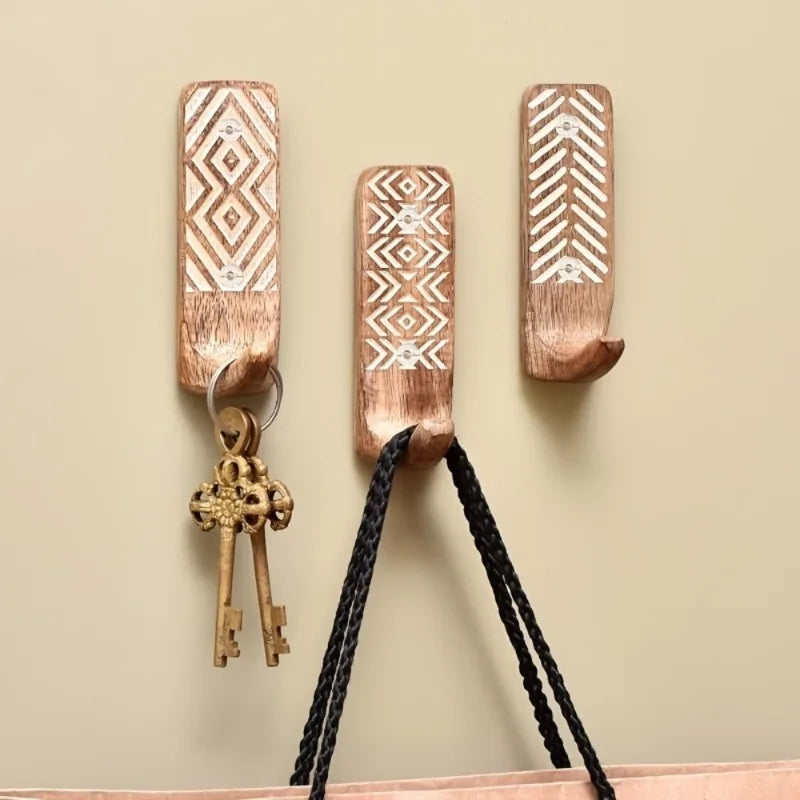 3-Pack Boho Wood Wall Hooks – Adhesive Decorative Hooks Decorative Wall Hooks Babs