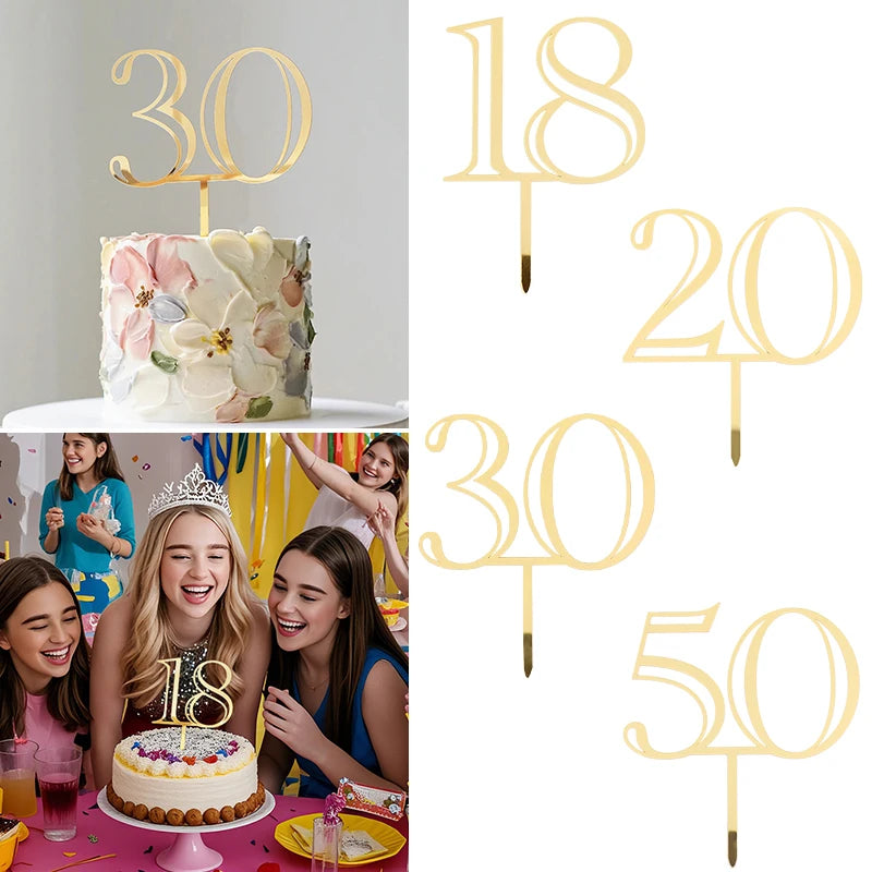 Gold Acrylic Number Cake Topper – Birthday & Anniversary Cake Topper Babs