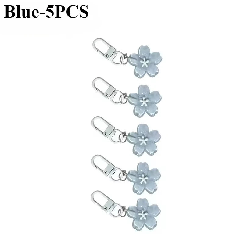 5-Pack Cherry Blossom Flower Keychain Charms | Resin Pendants Keychain Charm Set Babs Blue-5PCS