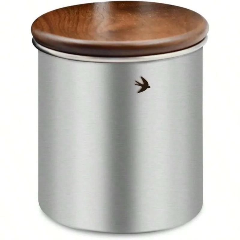 Airtight Stainless Steel Canister with Walnut Wood Lid | Tea & Coffee Food Storage Canister Babs 12.8oz Natural