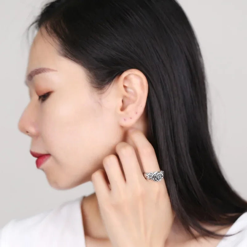 Retro Rose Flower Adjustable Opening Ring for Women Fashion Ring Babs