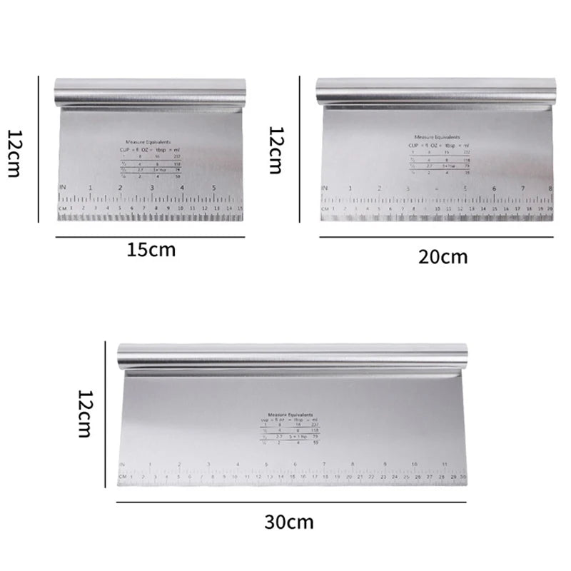 Stainless Steel Cake Scraper & Dough Cutter with Measuring Scale Dough Cutter & Scraper Babs 3pcs