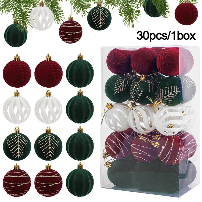 30pcs Christmas Velvet Ball Ornaments 6cm Xmas Tree Pendants Christmas Tree Ornaments Babs