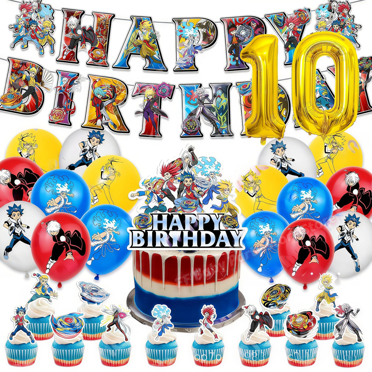 Beyblade & Bakugan Birthday Balloons Banner Party Decorations Party Decorations Set Babs 1set Number10
