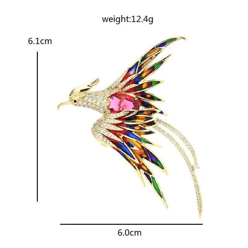 Crystal Phoenix Bird Brooch – 5-Color Enamel Unisex Pin Enamel Brooch Pin Babs