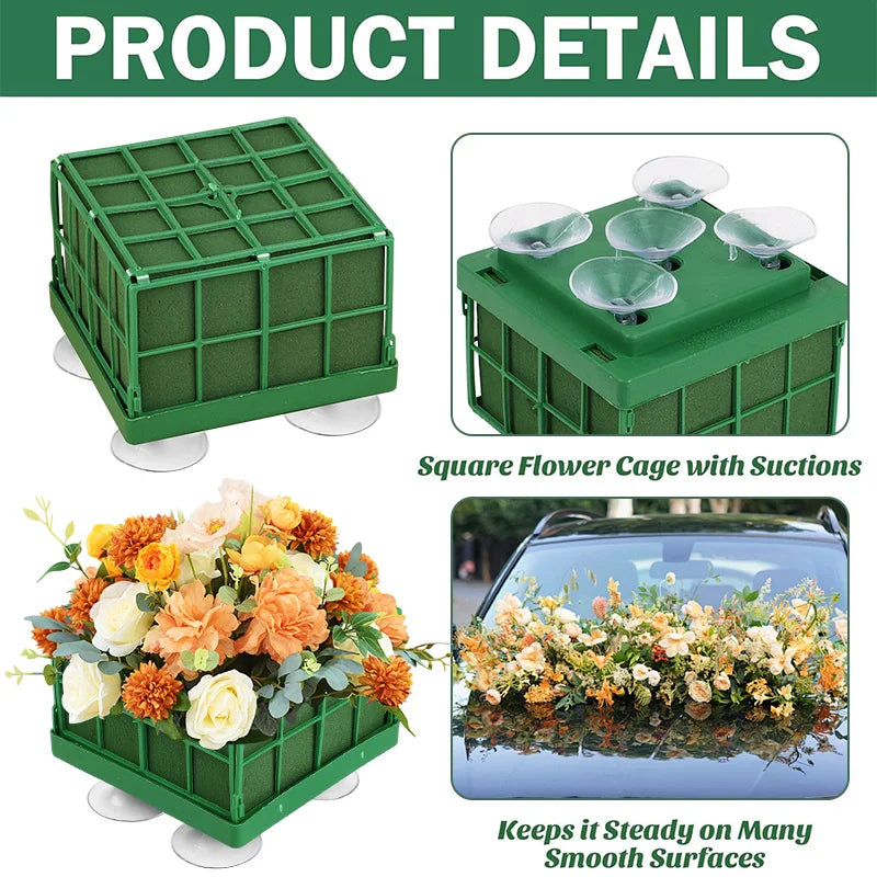 Square Flower Foam Blocks with Suction Cup – 1-4 Pcs Floral Foam Holder Babs