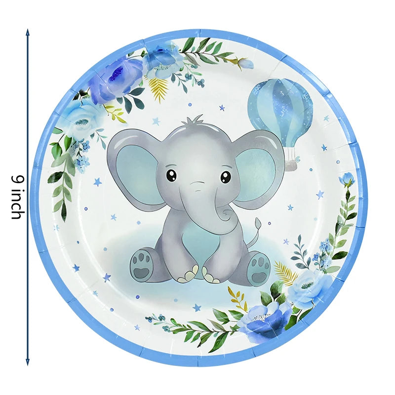 Blue Elephant Disposable Party Tableware – Baby Boy 1st Birthday Party Tableware Set Babs 20pcs 9inch plate