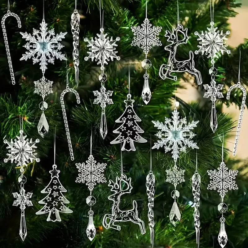 14-Piece Christmas Acrylic Snowflake & Icicle Ornament Set Christmas Tree Ornaments Babs