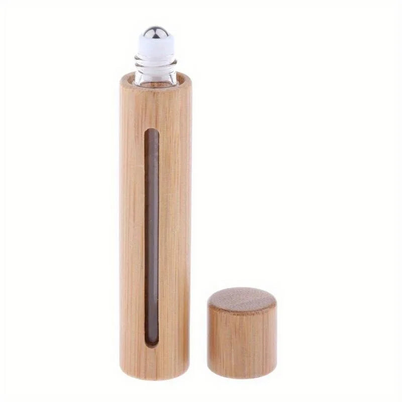 10ml Bamboo Roller Ball Bottle – Refillable Perfume Travel Vial Roller Ball Bottle Babs 1pcs