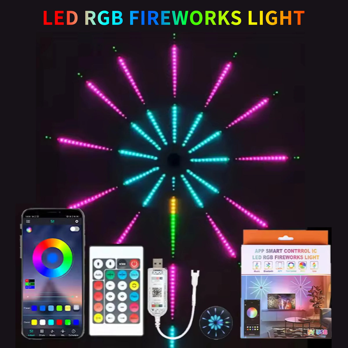 RGB Firework LED Strip Light – Bluetooth App & Music Sync LED Strip Light Babs