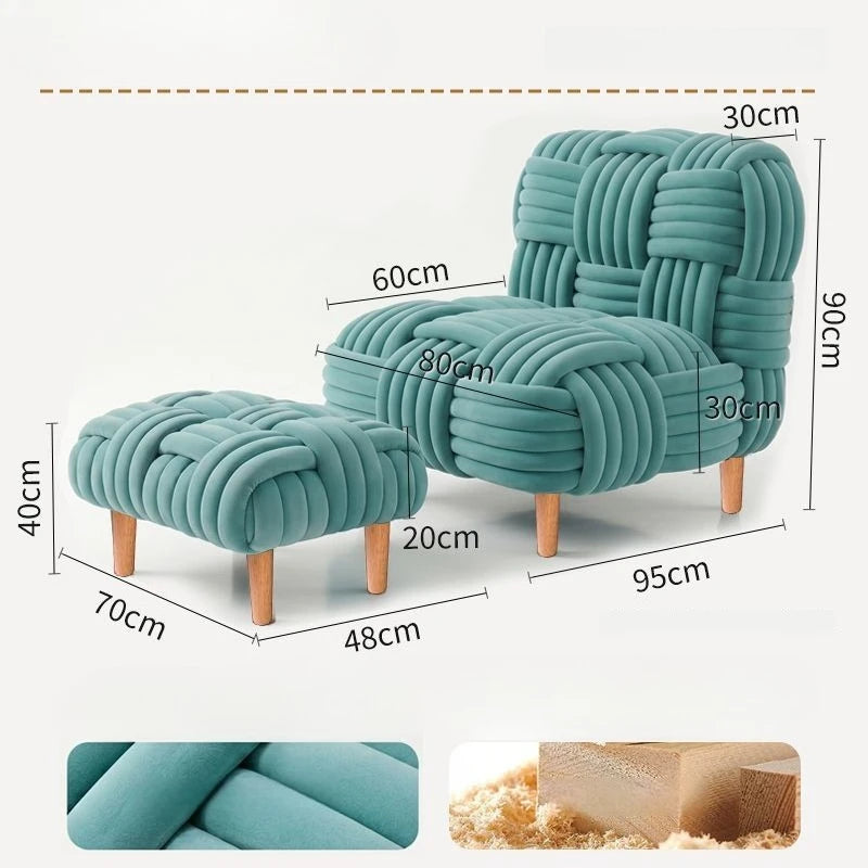Modern Velvet Single Sofa Chair – Luxury Minimalist Accent Couch Accent Sofa Chair Babs Blue-Footstool
