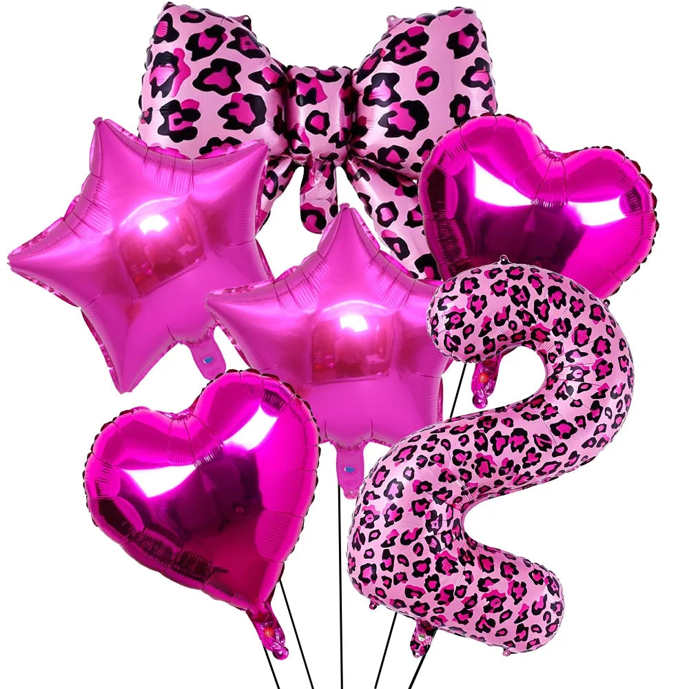 Pink Leopard Print Foil Balloon Set – 6-Piece Birthday Decor Party Balloon Set Babs
