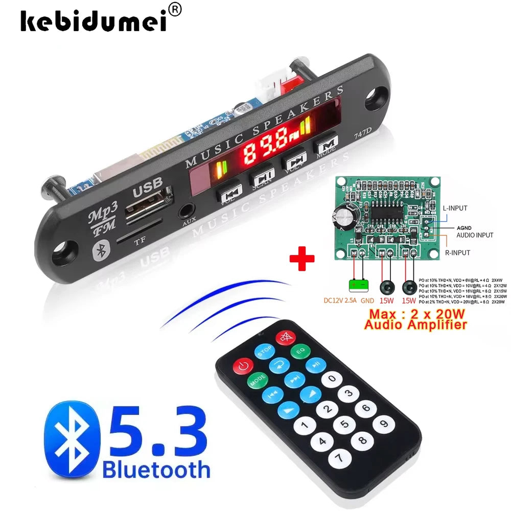 KEBIDUMEI 2×20W Bluetooth 5.0 MP3 Decoder Board USB TF FM Radio MP3 Decoder Board Babs