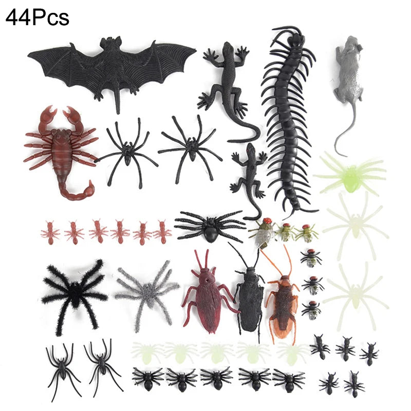 Halloween Plastic Spider Bat Bug Set – Scary Party Props Halloween Trick Props Babs 44pcs mix