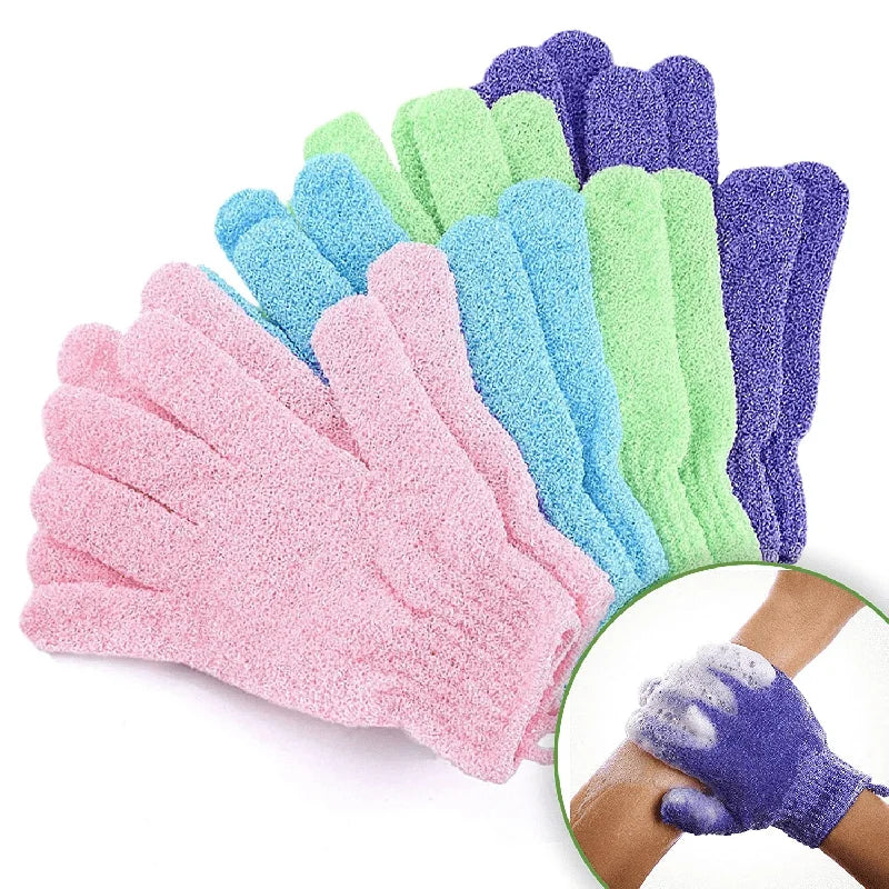 Double-Sided Exfoliating Bath Gloves – 5-Finger Shower Scrub Exfoliating Bath Gloves Babs